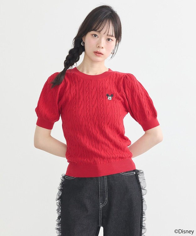 earth music&ecology Ｄｉｓｎｅｙ×Ｓｅｉｊｉ　Ｍａｔｓｕｍｏｔｏ刺繍ニット Red