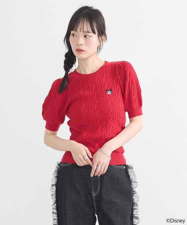 earth music&ecology Ｄｉｓｎｅｙ×Ｓｅｉｊｉ　Ｍａｔｓｕｍｏｔｏ刺繍ニット Red