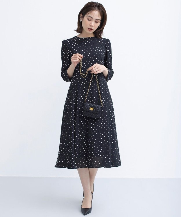 組曲 ドットジョーゼットプリント ワンピース ブラック系5