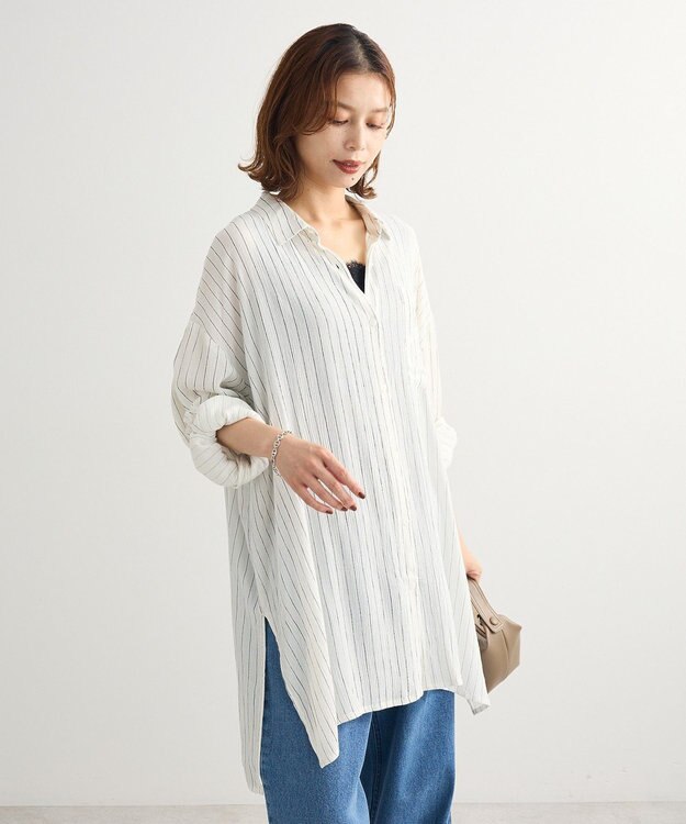 Green Parks Ｉ　ターンバック長袖レーヨンチュニック Stripe