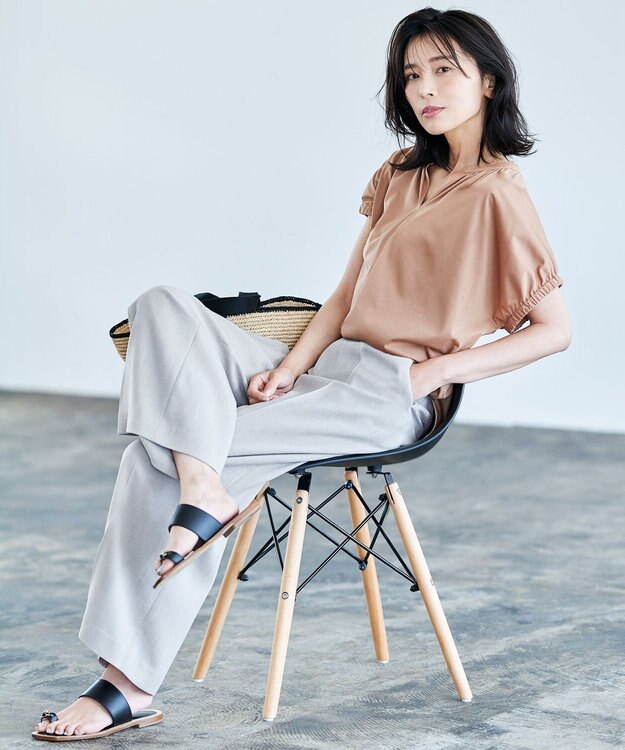 自由区 【イージーケア/セットアップ対応】サマーセットアップ ワイドパンツ ベージュ