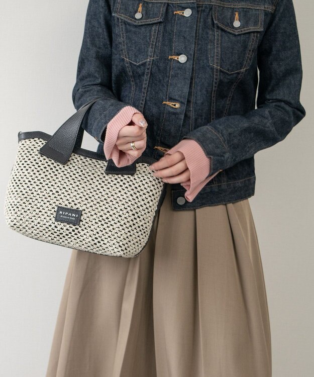 INTER-CHAUSSURES 【RIPANI】サマーツイード・レザーコンビバッグ ブラックコンビ