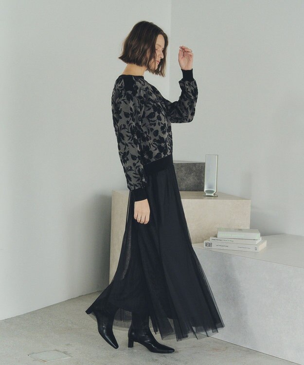 YECCA VECCA レイヤードチュールマーメイドスカート Charcoal Gray