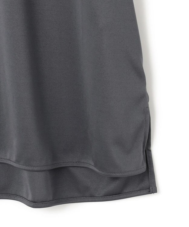 ICB L 【接触冷感・UVケア・洗える】シルケットスムースコンビ Tブラウスカットソー チャコール系