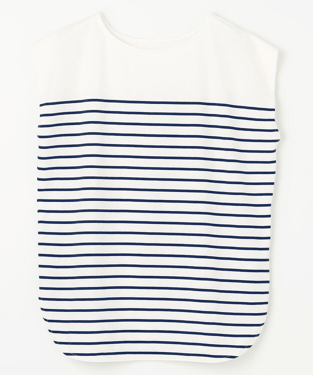 ANY 【接触冷感・UVケア】TCオーガビッツボーダー Tシャツ オフ×ネイビー