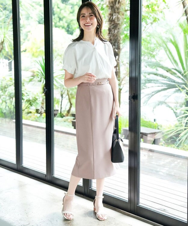 ANY SIS L スマートビューティストレッチベルト スカート グレージュ