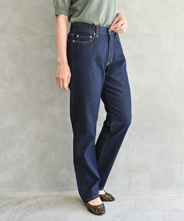 muuc 〈国産デニム〉〈S-XLサイズ展開〉〈ストレッチ素材〉〈ワンウォッシュで柔らかく軽い〉ストレートシルエットのジーンズパンツ ネイビー
