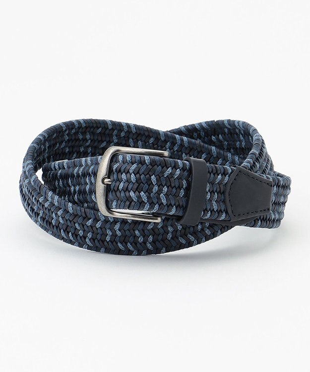 JOSEPH ABBOUD 【伸びる】ダブルメランジレザーメッシュ ベルト ネイビー系