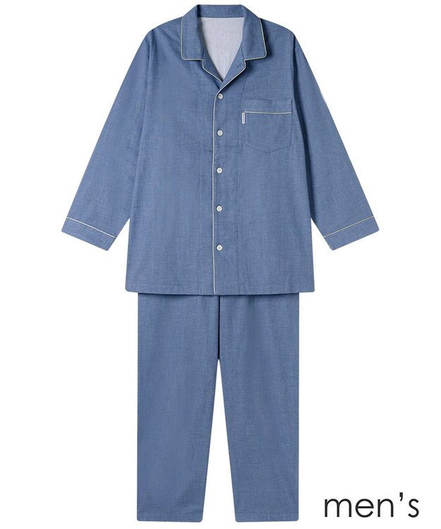 ワコール／睡眠科学 メンズ パジャマ 長袖 長ズボン 綿100%(本体) 二重ガーゼ YGX519 睡眠科学／ワコール ブルー