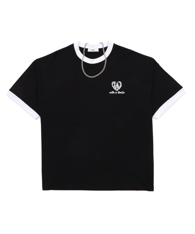 WEGO 【ユニセックス着用ITEM/MLサイズ展開】アクセ付きリンガーグラフィックT（SS） ブラック