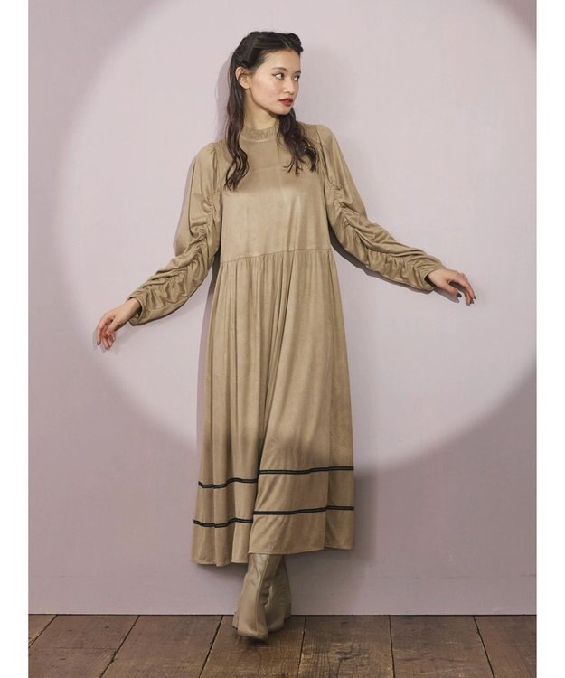 Green Parks ■ＥＳＣＡＲ　スエード調ギャザーキリカエワンピース Mocha