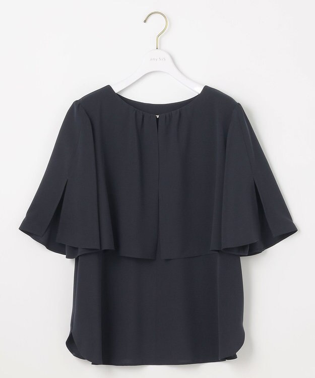 ANY SIS 【洗える】ケープフレアスリーブ ブラウス ネイビー