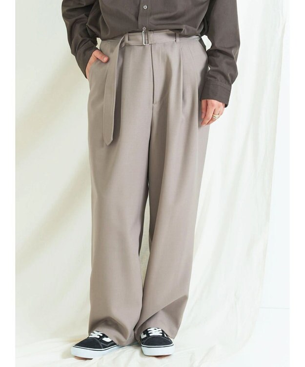 CRAFT STANDARD BOUTIQUE ポリエステルツイルベルテッドパンツ Gray Beige