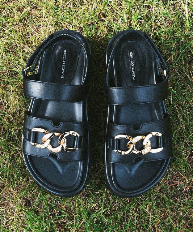 Bridget Birkin 【PARADIS COULEUR】メタルチェーン厚底フットベッドサンダル ブラック