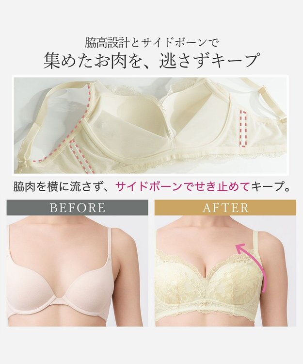 BRADELIS New York 【BRADELIS New York】ノンワイヤーブラ25A2 補正下着 ブラジャー 脇高設計 谷間メイク シャンパンゴールド