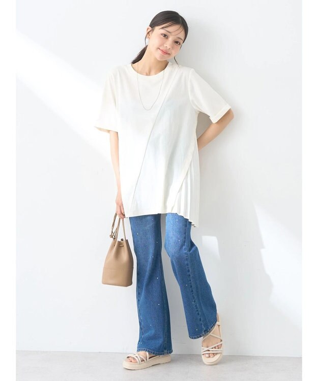 earth music&ecology プリーツドッキングチュニック Ivory