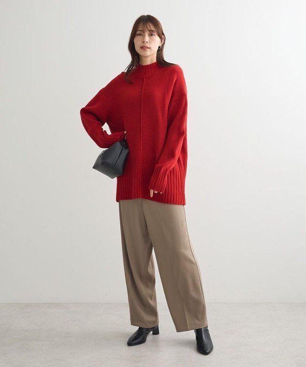 Green Parks 洗えるモックネックニットプルオーバー Red