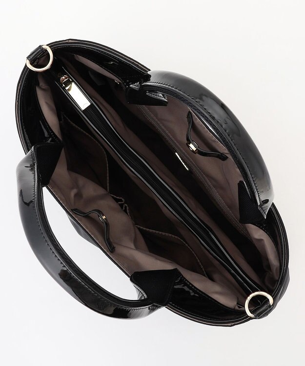 LA BAGAGERIE ツイルナイロン×エナメル 2WAYトートバッグ Mサイズ ブラック