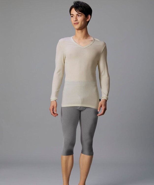 WACOAL MEN インナー メンズ 発熱インナー【エクス（R）】 吸湿発熱繊維 保温性 消臭性（汗臭・加齢臭） ストレッチ素材 深めVネック 8分袖 GL6221 /ブロス アイボリー