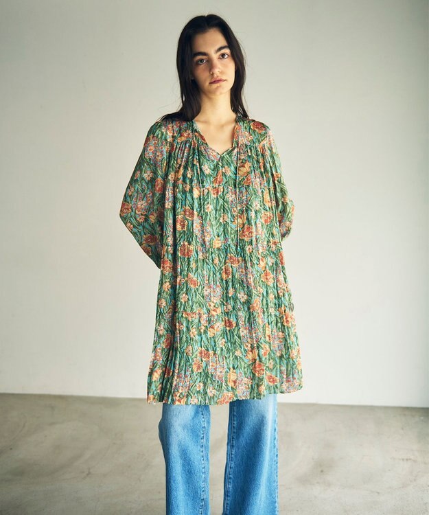 GRACE CONTINENTAL フラワープリントティアードミニワンピース オレンジ