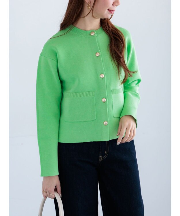 Te chichi ミラノリブポケットクルーカーディガン グリーン