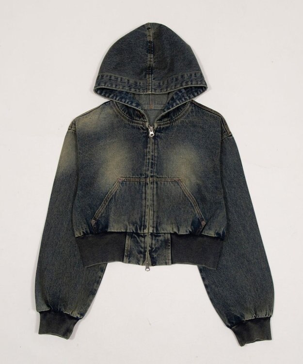 WEGO デニムショートフードブルゾン デニム中濃加工色