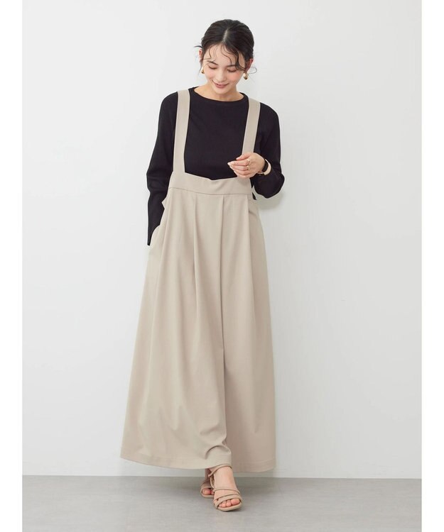 AMERICAN HOLIC 丈違いフロントタックジャンバースカート Gray Beige