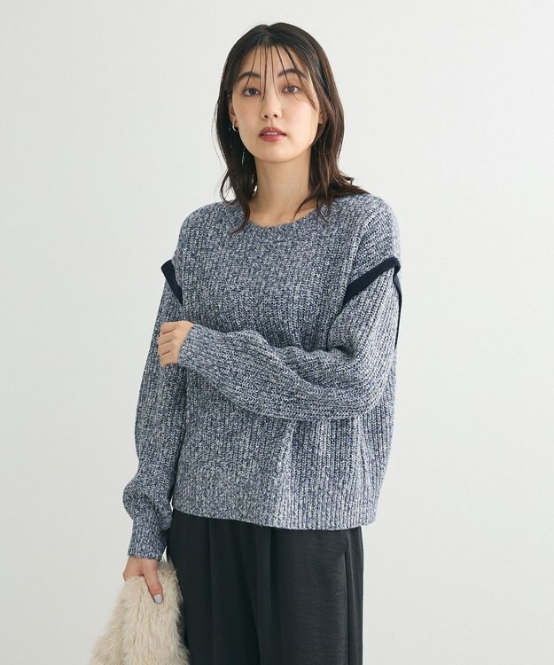 Green Parks Ｍｉｘ配色畦ニットプルオーバー Blue