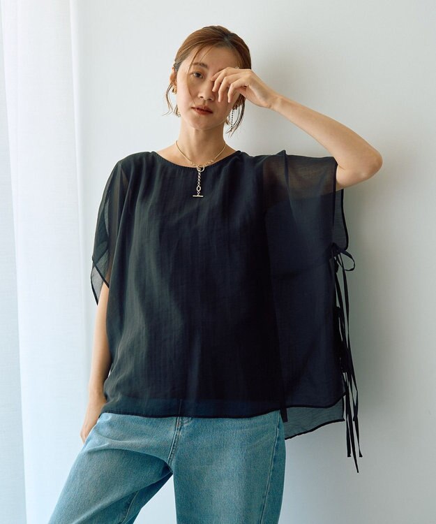 YECCA VECCA サイドリボンシアーレイヤードプルオーバー Dark Green