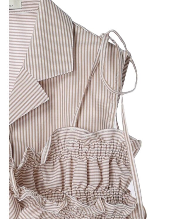 earth music&ecology ＳＥＴ２点シャーリングビスチェ×シャツワンピース Stripe Beige