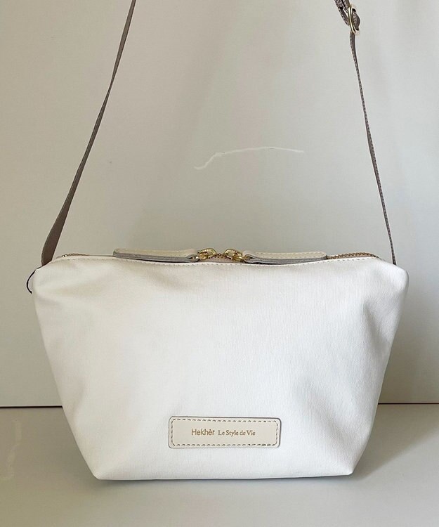 Hekhèr Le Style de Vie 新型追加【日本製 / 汚れにくい】PUコートコットンキャンバス×牛革付属 ショルダーバッグ ホワイト