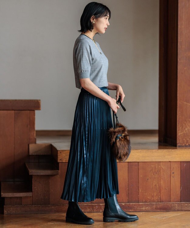 23区 S 【洗える】サステナブルウール 半袖 ニット ライトグレー系1