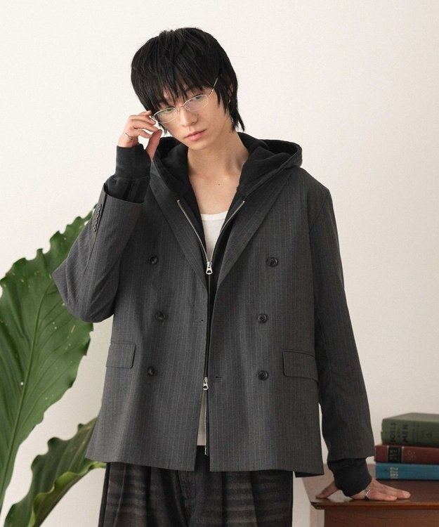 WEGO 【フォーマル/セットアップ対応】ダブルテーラードジャケット グレーストライプ