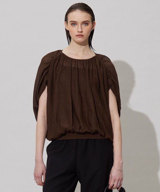 ICB L 【洗える】アセテートペーパーハイゲージ プルオーバーニット チョコレートブラウン系