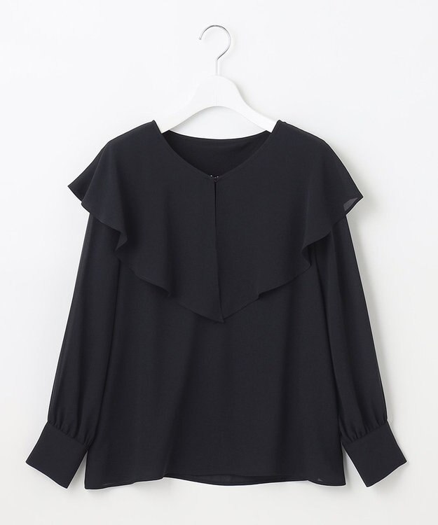 自由区 【XSサイズ～/洗える】ロイヤルシフォン ラッフルブラウス ネイビー系