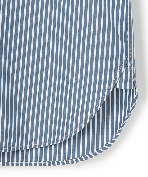 23区 L 【洗える】CANCLINI バンドカラー シャツ ブルー×ホワイトストライプ