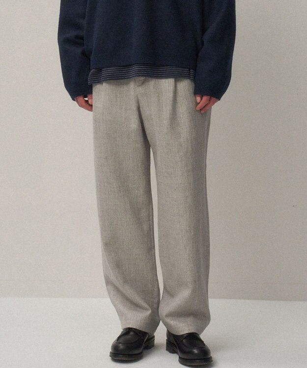 ATON LINEN WOOL TWILL | ルーズフィットパンツ - UNISEX LIGHT GRAY