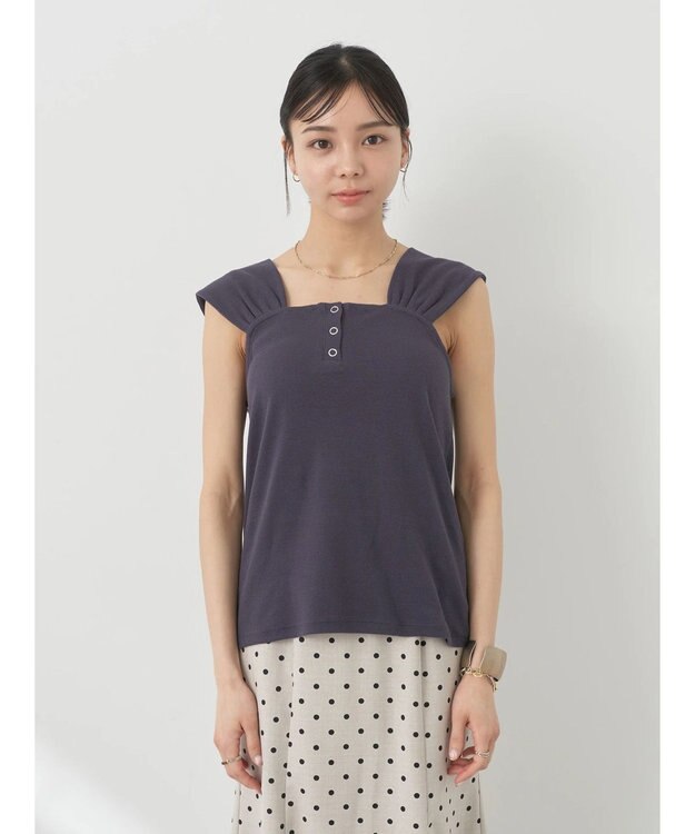 earth music&ecology リブフレンチタンクトップ Charcoal Gray