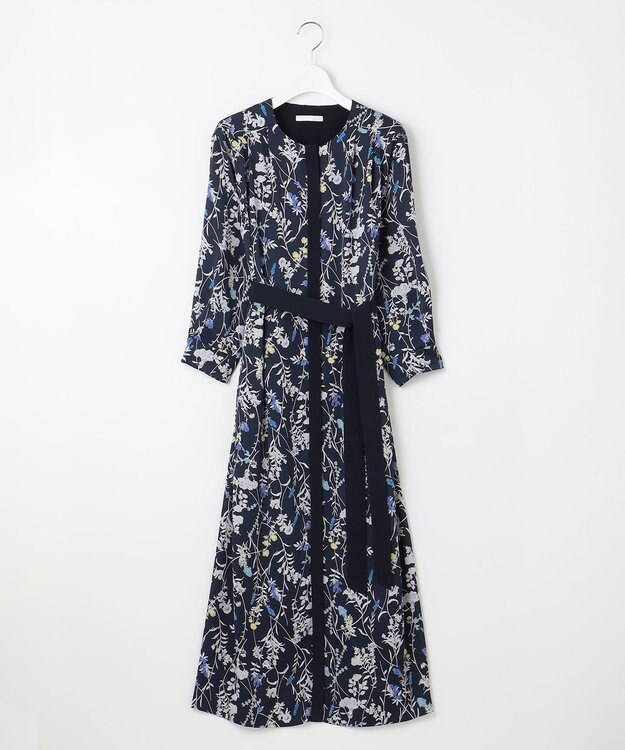 自由区 S 【WEB&一部店舗限定】ハーバルフロープリント8分袖 ワンピース ネイビーベース
