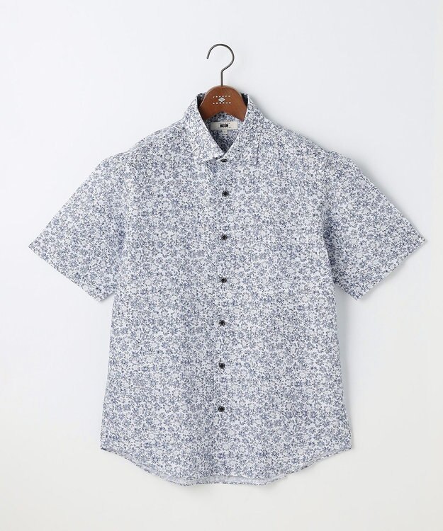 JOSEPH ABBOUD 【清涼・リネンブレンド】コットンリネン ボイルフラワープリント 半袖シャツ ネイビー系6