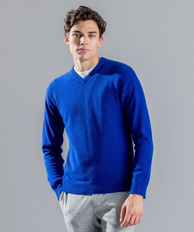 JOSEPH HOMME ピュアカシミヤ　Vネックニット ブルー系