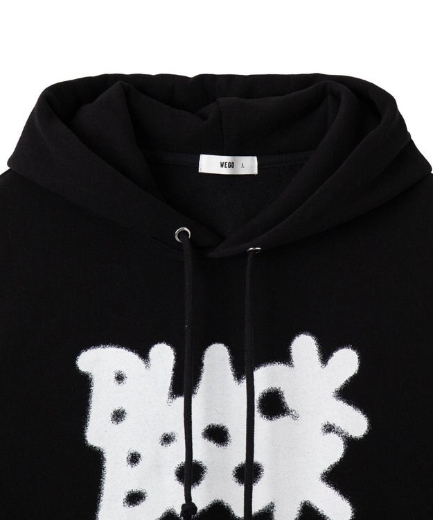 WEGO 【ユニセックス着用ITEM/裏起毛/SMLサイズ展開】リラックスフィットスプレーグラフィックパーカー ブラック