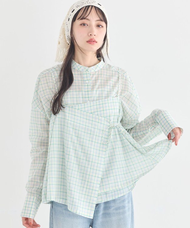 earth music&ecology 【予約】【綿100％】SET2点エプロンライクビスチェ＋シャツ グリーン