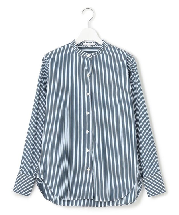 23区 【洗える】CANCLINI バンドカラー シャツ ブルー×ホワイトストライプ
