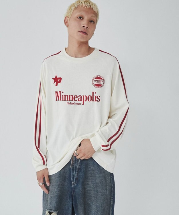 WEGO 【ユニセックス着用ITEM】ラインゲームロゴT（LS） オフホワイト