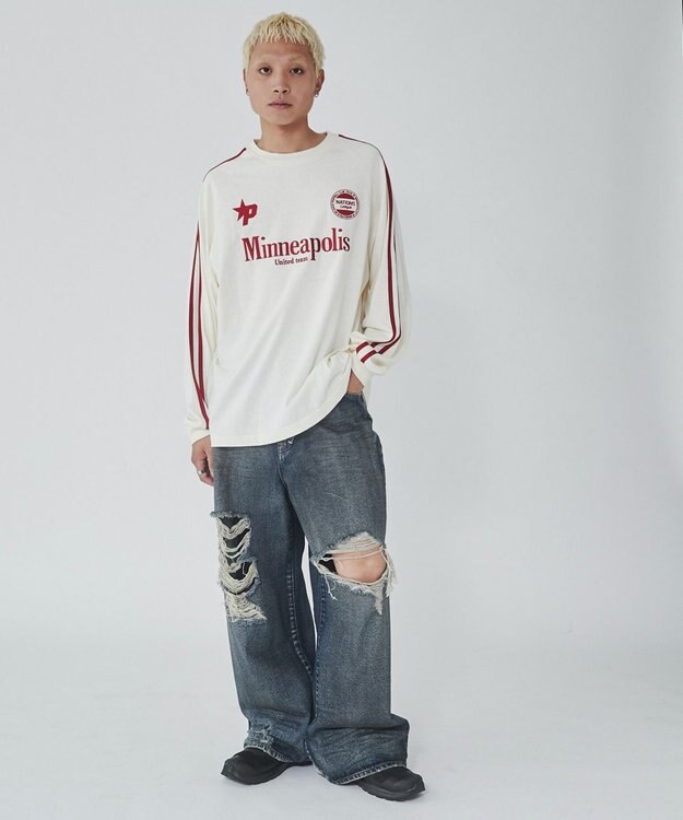 WEGO 【ユニセックス着用ITEM】ラインゲームロゴT（LS） オフホワイト