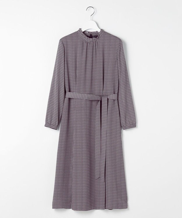 J.PRESS LADIES L デシンハウンドトゥースプリント ワンピース ネイビー系