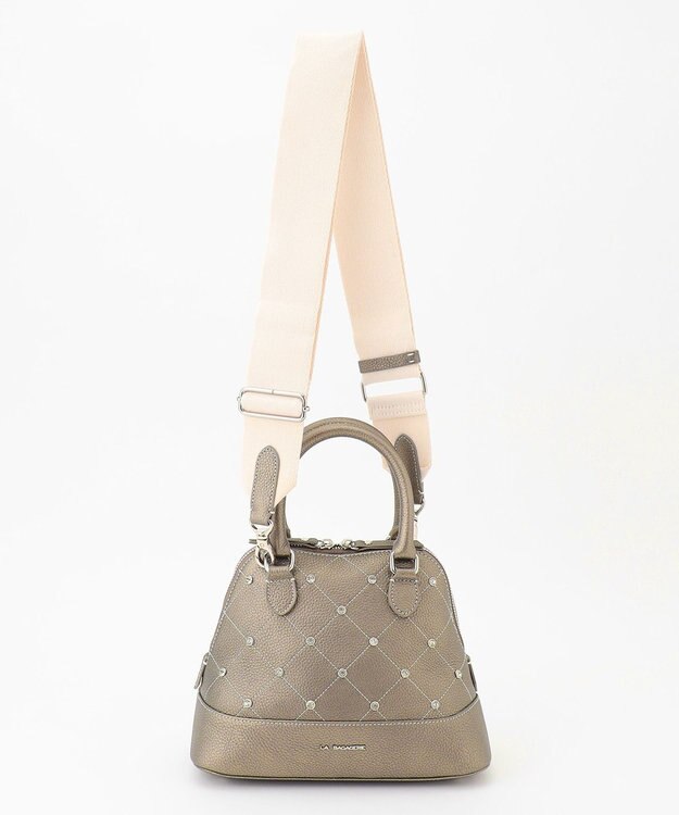 LA BAGAGERIE ラインストーンリベット　カウレザー2wayハンドバッグ ガンメタリック