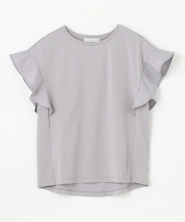 ANY 異素材コンビフリルスリーブプルオーバー グレー