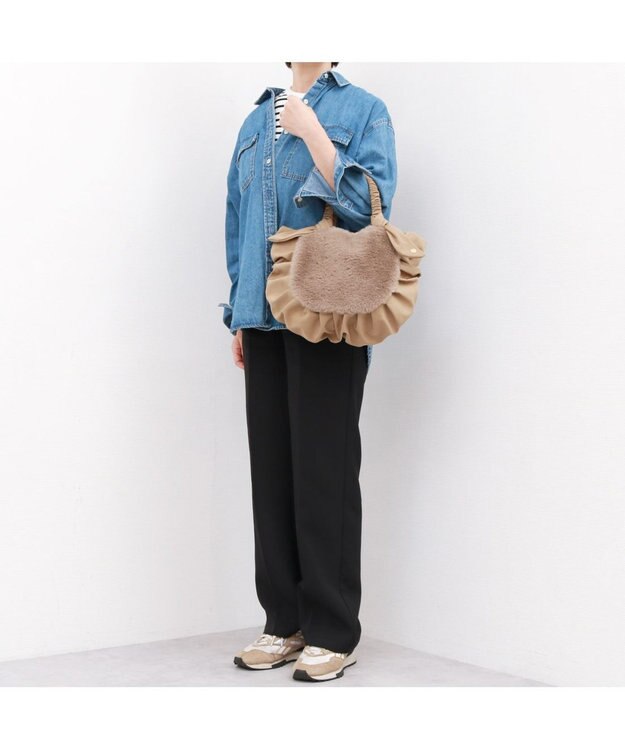 UNBILLION カシュカシュ cachecache / 下がりリボンエコファーコンビラウンドトート オーク